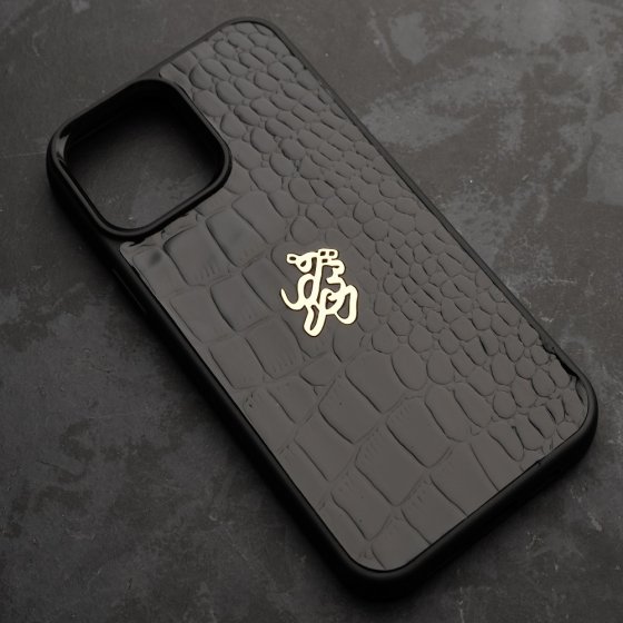 قاب موبایل چرم طبیعی با پلاک فرشید