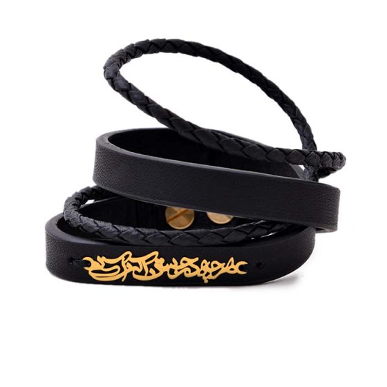 دستبند طلا چرم با پلاک هرچه در جستن آنی آنی