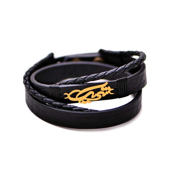 دستبند طلا چرم با پلاک شریک