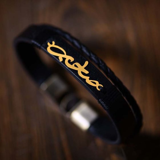 دستبند طلا چرم پلاک صاحب