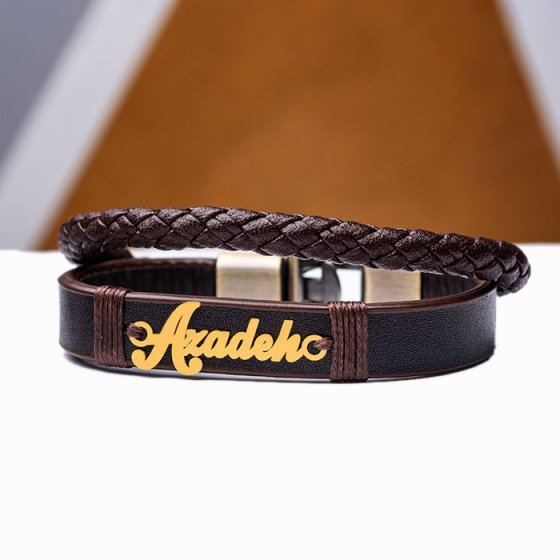دستبند طلا چرم اسم آزاده