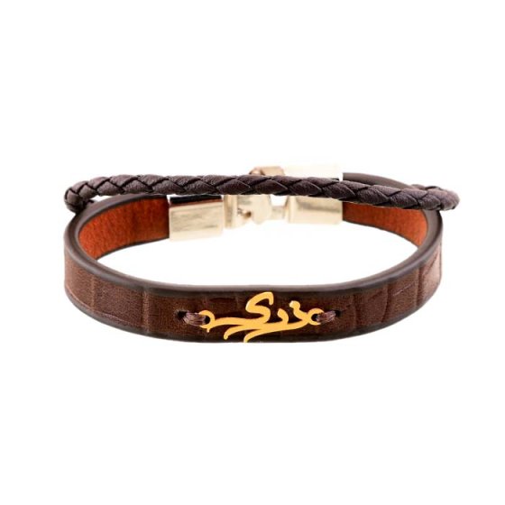 دستبند طلا چرم با پلاک اسم زری