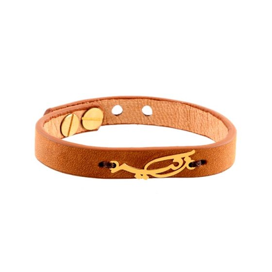 دستبند طلا چرم با پلاک اسم زکیه