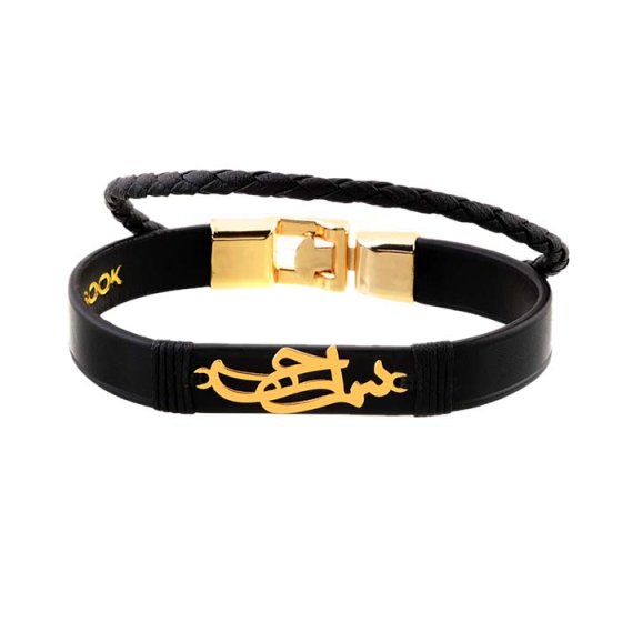 دستبند طلا چرم با پلاک اسم ساحر