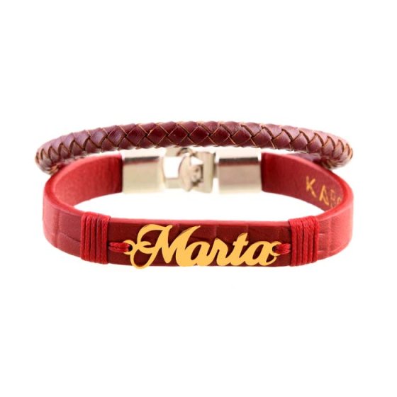 دستبند طلا چرم با پلاک اسم مارتا