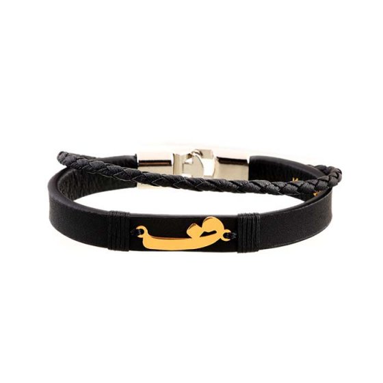 دستبند طلا چرم با پلاک حرف ف