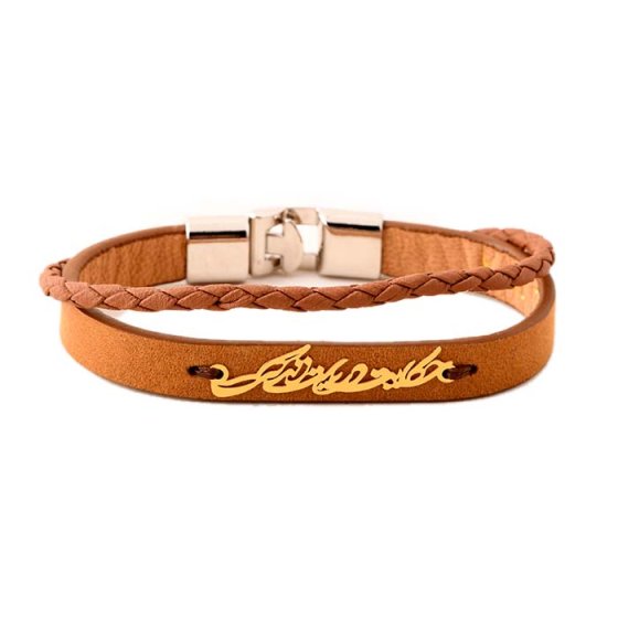 دستبند طلا چرم با پلاک حکایت دریاست زندگی