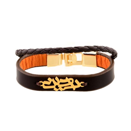 دستبند طلا چرم با پلاک اسم رادین