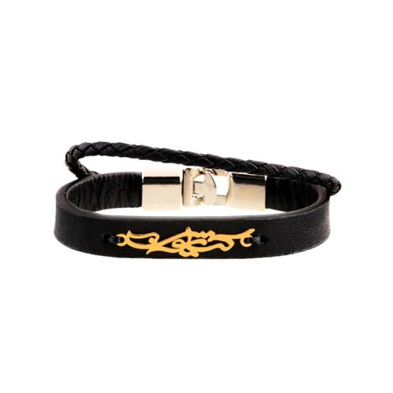 دستبند طلا چرم با پلاک اسم کیانوش