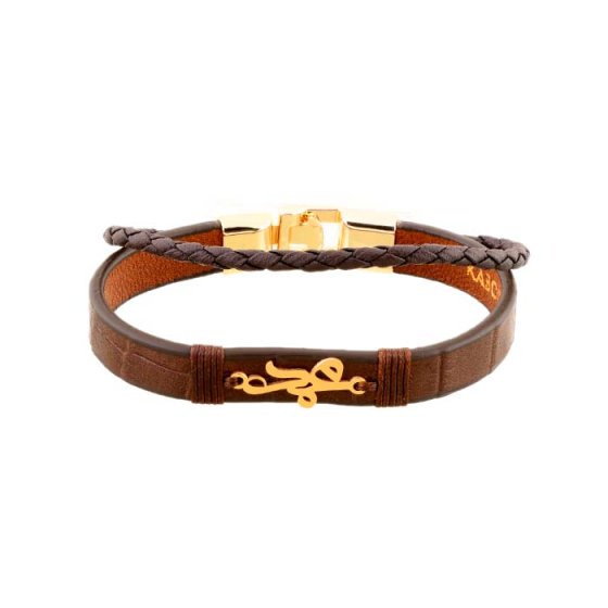 دستبند طلا چرم با پلاک اسم مجد