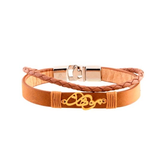 دستبند طلا چرم با پلاک اسم موهان