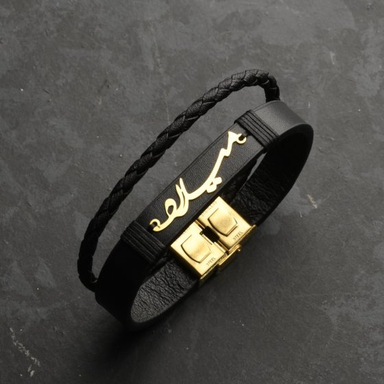 دستبند طلا چرم اسم میلاد