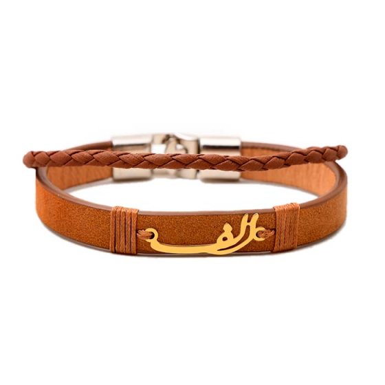 دستبند طلا چرم با پلاک الف
