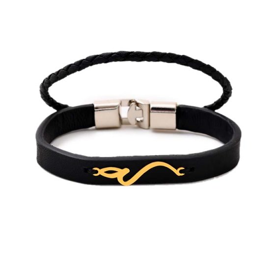 دستبند طلا چرم با پلاک ع