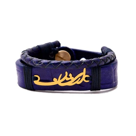 دستبند طلا چرم با پلاک ارشان