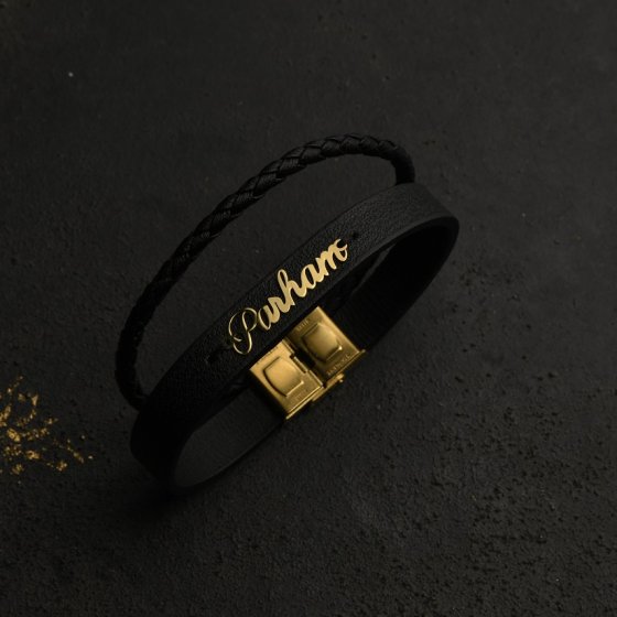 دستبند طلا چرم اسم پرهام