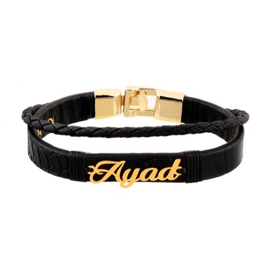 دستبند طلا چرم با پلاک ایاد