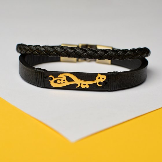 دستبند طلا چرم با پلاک هیچ