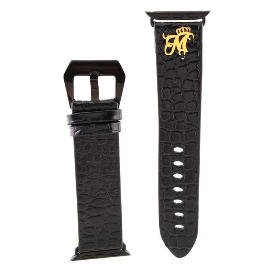 بند اپل واچ چرم با پلاک حرف M