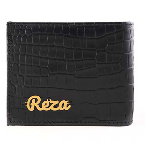 کیف جیبی چرم با پلاک طلا اسم رضا