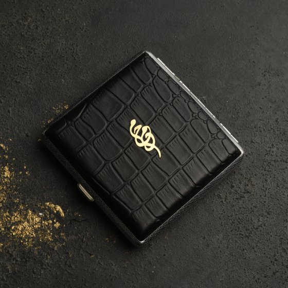 جعبه سیگار طلا چرم اسم محمد