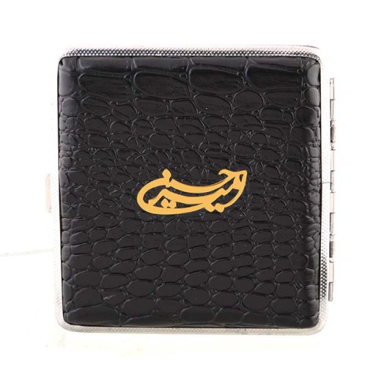 جعبه سیگار طلا چرم اسم امیرحسین