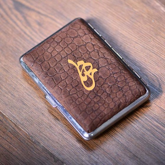 جعبه سیگار چرم و طلا اسم رضا