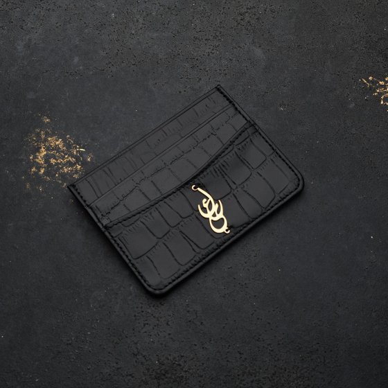 کیف کارت چرم با پلاک طلا اسم علی