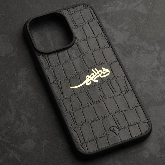 قاب موبایل چرم با پلاک اسم فاطمه