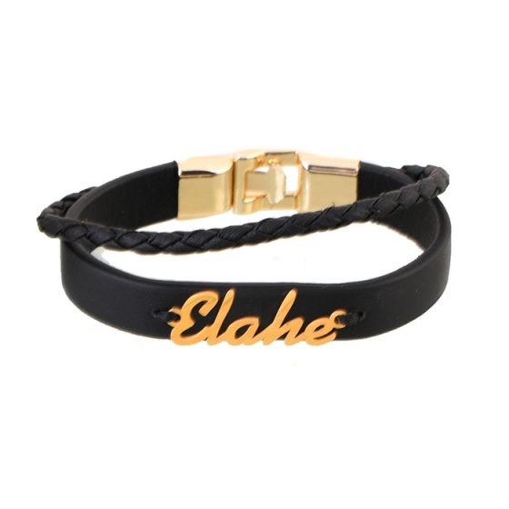 دستبند طلا چرم با پلاک اسم الهه