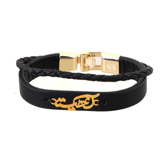 دستبند طلا چرم با پلاک اسم آناهیتا