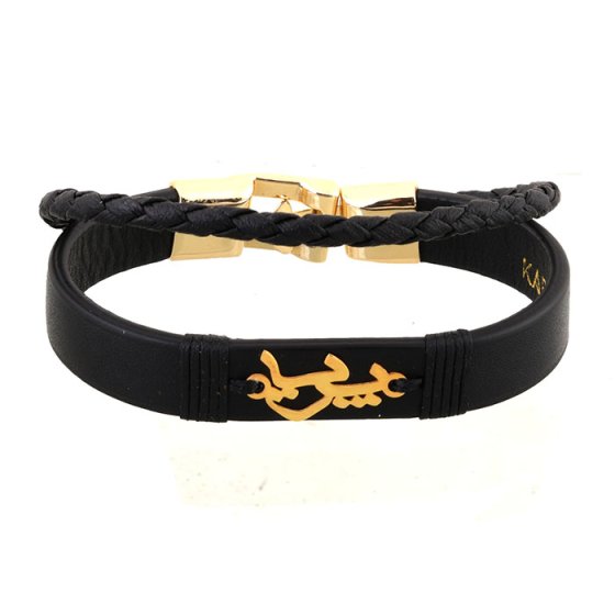 دستبند طلا چرم با پلاک اسم پریا