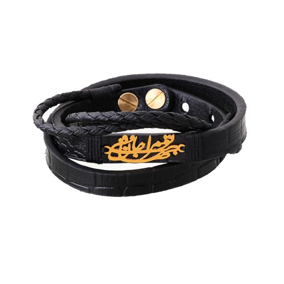 دستبند طلا چرم با پلاک اسم تومرا جان و جهانی