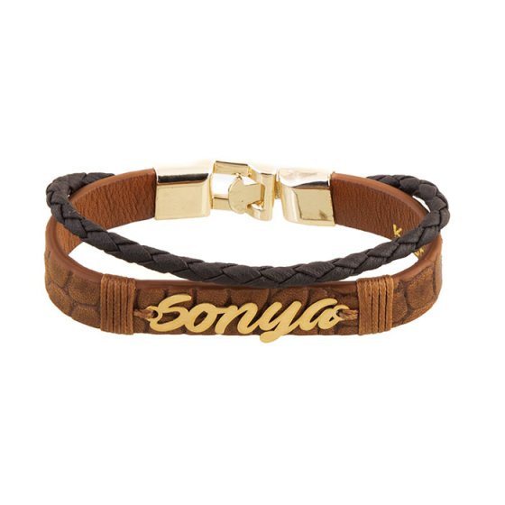 دستبند طلا چرم با پلاک اسم سونیا