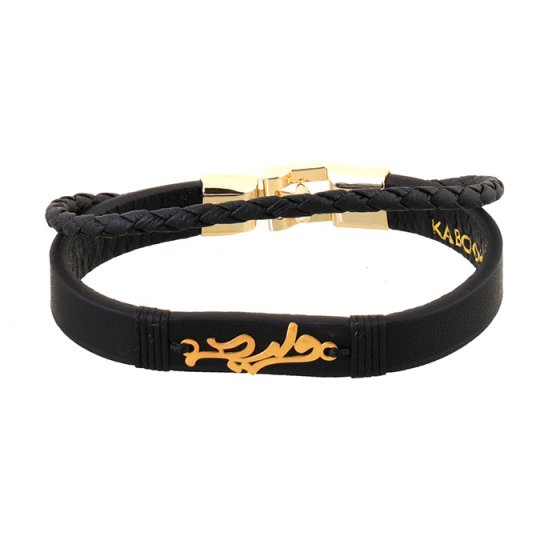 دستبند طلا چرم با پلاک اسم ولید