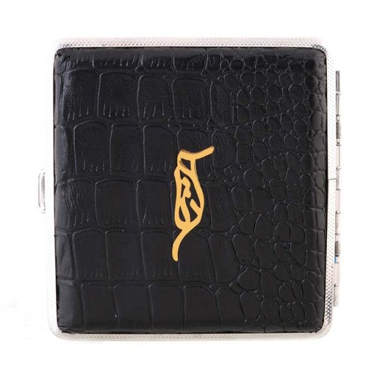 جعبه سیگار چرم و طلا با پلاک اسم آرتا