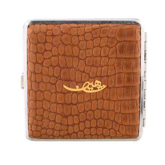 جعبه سیگار طلا چرم اسم شاهین