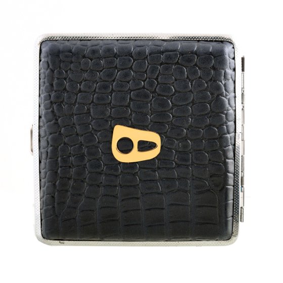 جعبه سیگار چرم و طلا با پلاک حرف ه