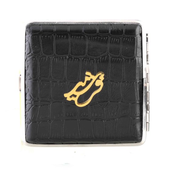 جعبه سیگار چرم و طلا با پلاک اسم فرشید