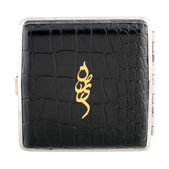 جعبه سیگار چرم و طلا با پلاک اسم نصیر