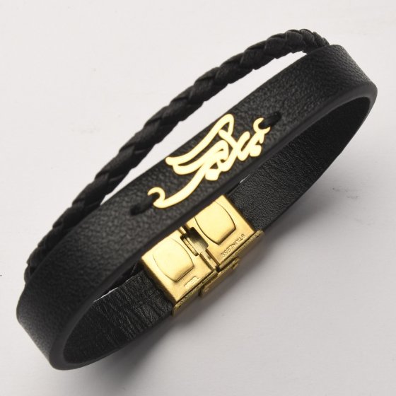 دستبند طلا چرم اسم بابک