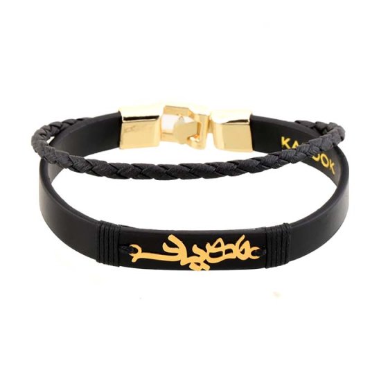 دستبند طلا چرم با پلاک اسم مهیاد