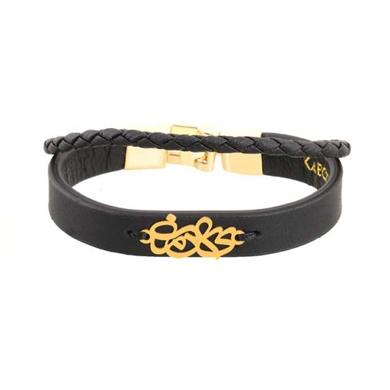 دستبند طلا چرم با پلاک اسم یادمان