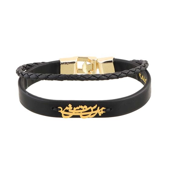 دستبند طلا چرم با پلاک اسم پرستش