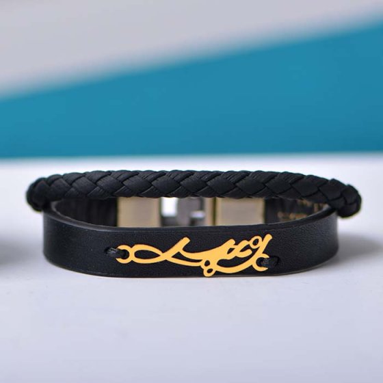 دستبند طلا چرم با پلاک اسم انیس