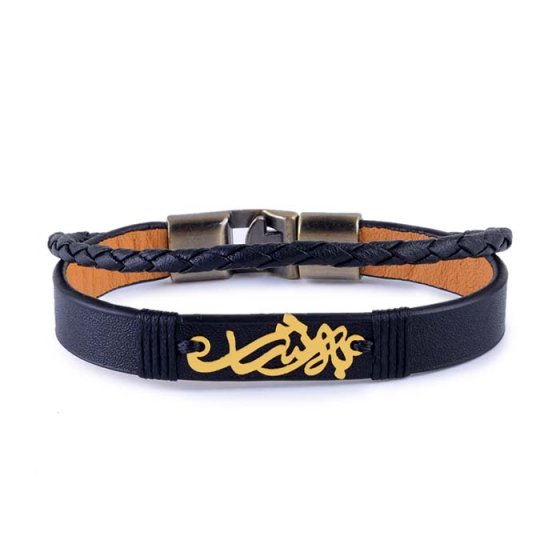 دستبند طلا چرم با پلاک اسم بهشاد