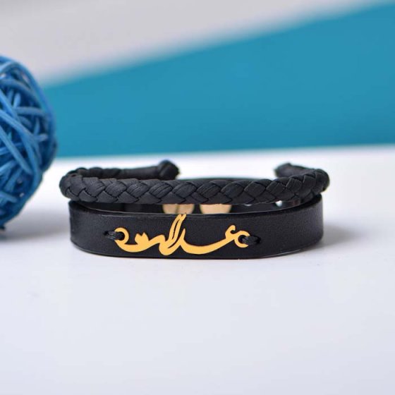 دستبند طلا چرم با پلاک اسم عدالت