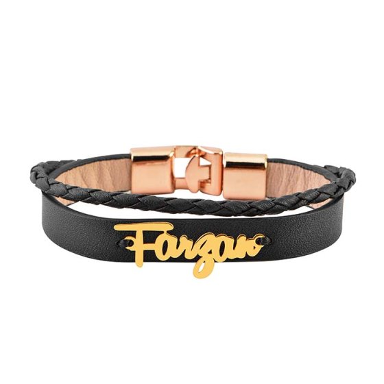 دستبند طلا چرم با پلاک اسم فروزان