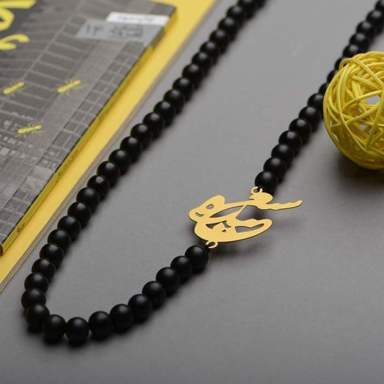 گردنبند مهره ای با پلاک طلا اسم سعیده