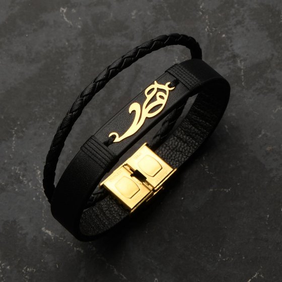 دستبند طلا چرم با پلاک اسم احمد